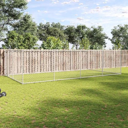 Large Outdoor Dog Kennel 7.6x3.8x1.9m, Heavy-Duty Galvanized Steel Chain Link Mesh, Secure Lockable Latch System, Weatherproof Pet Playpen for Exercise & Training