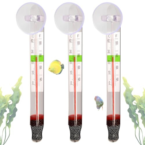 JHAZUN 3 Pezzi Termometro Per Acquario Rosso,Termometro In Vetro Con Ventosa,Strumento Di Misurazione Per Acquari d'Acqua Dolce e Salata