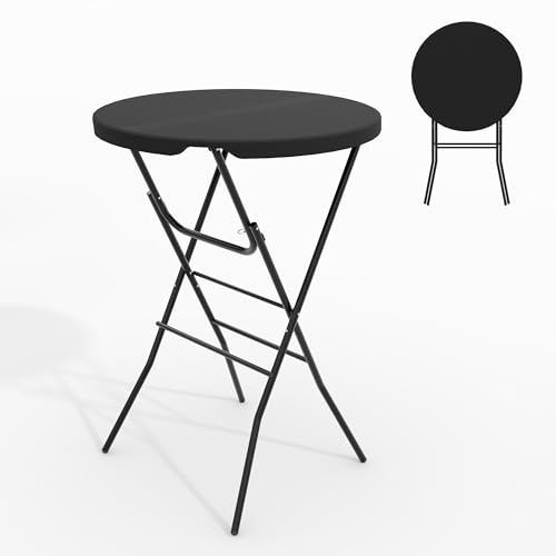 GarveeHome Klappbarer Stehtisch Ø80 cm, 110 cm Hoch für Garten & Partys | Stahlgestell, Rund, Klappbar, Buffet, Garten, Catering, Outdoor