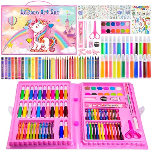 94 pièces Kit Coloriage Enfant, Idée Cadeau Fille 4-12 Ans Anniversaire Licorne Jouet Fille 4 5 6 7 8 Ans Atelier Creatif Enfant Activité Manuelle 4-12 Ans Malette Dessin
