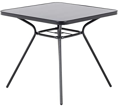 Beliani Praktischer Gartentisch Stahl schwarz Sicherheitsglas 80x80 cm quadratisch Livo