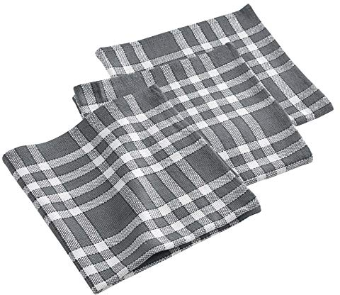 douceur d'intérieur, 3 Serviettes de Table (45 x 45 cm) Traditio Anthracite, Coton Tissé
