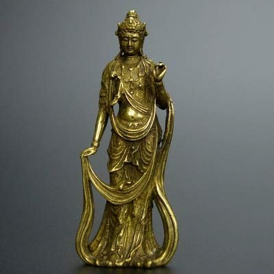 Liangliang988 Mini-Guanyin-Göttin der Göttin der Barmherzigkeit, aus reinem Kupfer, Handstück, Buddha-Statue, antikes Spielen