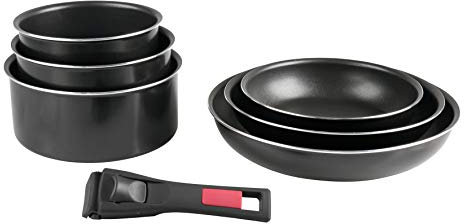 Sitram 712382, Batterie de cuisine 7 pièces : 3 casseroles + 3 poêles + 1 poignée amovible - Aluminium pressé - Tous feux dont induction, Noir