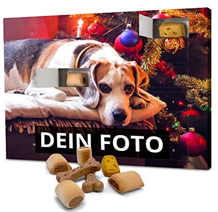 PhotoFancy - Hunde-Adventskalender mit eigenem Foto personalisiert - mit Leckerlis gefüllt - Weihnachtskalender für Hunde