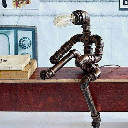 Vintage Industrial Wrought Iron Metal Table Lamps E27 Edison Water Pipe Table Lights Loft Bedside Bedroom Lamp Rustic Steampunk Desk Accent Lamps for Cafe Bar
