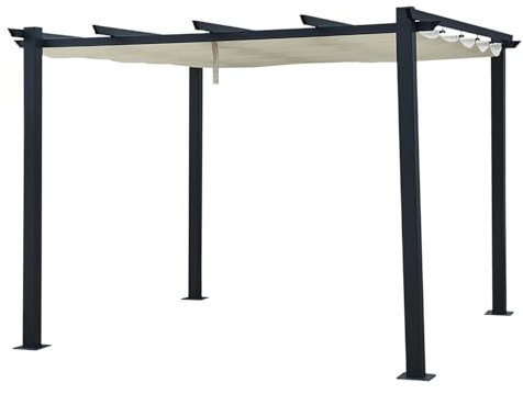 Pergola Autoportante Cassis, Structure Aluminium Anthracite, Toile Rétractable Polyester 180 g/m² Beige, Déperlante