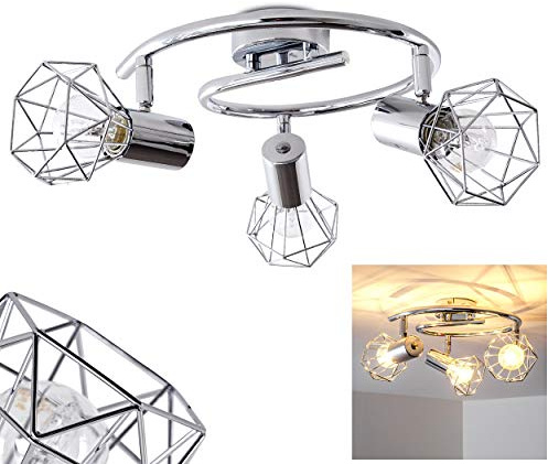 HOFSTEIN Deckenleuchte Orebro, verstellbare Deckenlampe aus Metall in Chrom, Leuchte im Industrial/Retro/Vintage-Design, Lichteffekt durch Gitter-Optik, 3 x E14, Wohnzimmer, Esszimmer, Schlafzimmer