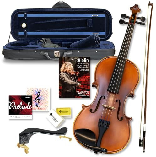 Bunnel Premier Violin Outfit 4/4 Full Size - Carrying Case and Accessories Included - Solid Maple Wood and Ebony Fittings By Kennedy Violins