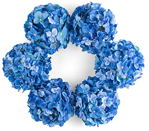DuHouse Hortensien Kunstblumen, künstliche Blume Seide Hortensie mit Stiel, 22cm Fake Hortensien Blumen Köpfe für Hochzeit nach Hause Garten Mittelstück Dekorationen, 6 Stück(Königsblau)