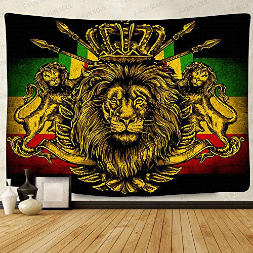F-FUN SOUL Rasta GTZYFS635 Wandbehang aus weicher Baumwolle, Motiv: Löwenkranz, Hippie-Muster, Wanddekoration, Wohnzimmer, Schlafzimmer, Banner