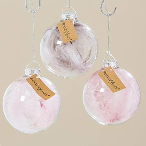 condecoro Christbaumkugel Weihnachtskugel Feder, 3er Set, Kugel, D 8 cm, Klarglas