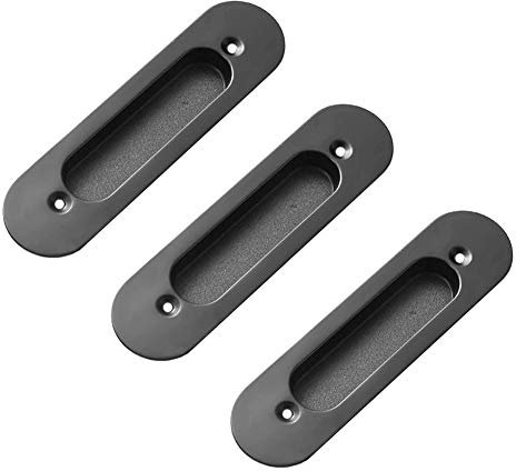 KAIISSA - Tirador de Puerta Corredera Empotrado Ovalado, 3 Piezas, Tirador Oculto de Aleación de Zinc, Mango Invisible, Manija Rasante, Para Puerta, Armario, Cajón, Armario, 150 mm x 40 mm (Negro)