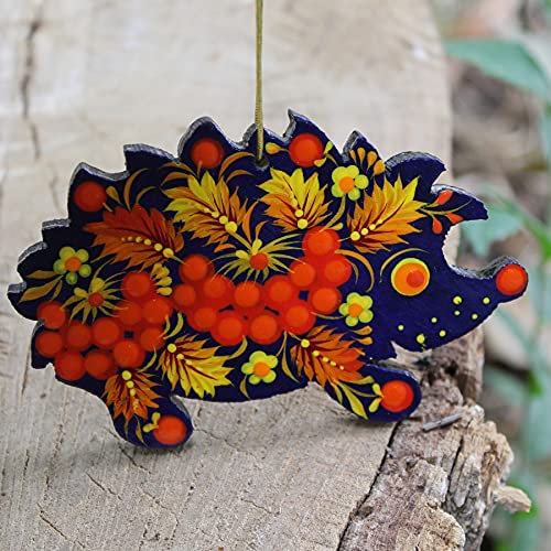 Besonderer Weihnachtsschmuck Igel aus Holz 10 х 7 х 0.5 cm Beidseitig Individuell Handbemalter Christbaumschmuck Waldtiere Figuren - Ukrainische Petrykiwka-Malerei Kunsthandwerk