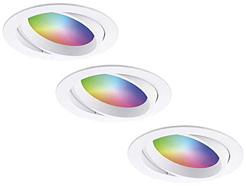 HOFTRONIC Luna - 3er Set Smart Home LED Einbaustrahler Weiß - Schwenkbar - RGBWW 16,5 Millionen Farben - 12W 1050lm Extra hell - Rund Ø108mm - WiFi + Bluetooth - Alexa, Google Home & Siri