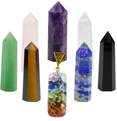 Nvzi Tour de cristal, baguettes de cristal de guérison des chakras, Orgone 7 chakras avec coffret cadeau premium, décoration intérieure thérapeutique en cristal de guérison par méditation et Reiki