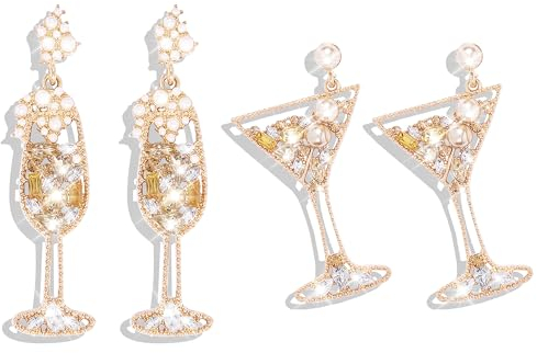 Frodete Champagner-Weinglas-Ohrringe, Strass-Kristallperlen, baumelnde Ohrringe für Frauen, Kupfer, andere, Glas Kupfer, Autre