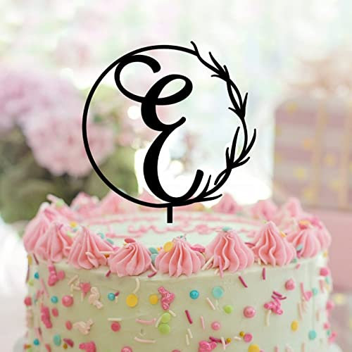 E Cake Topper Monogramm Initiale Name Acryl Schwarz für Hochzeit Verlobung Blumenkranz Party Dekorationen Rustikaler Wiederverwendbarer Kranz Floral Brautdusche Geschenke für Kinder oder Erwachsene