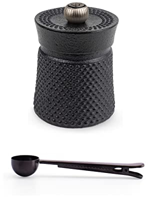 Peugeot BALI FONTE Cast Iron Pepper Mill, 8cm/3 In, With Stainless Steel Spice Scoop/Bag Clip (Black)