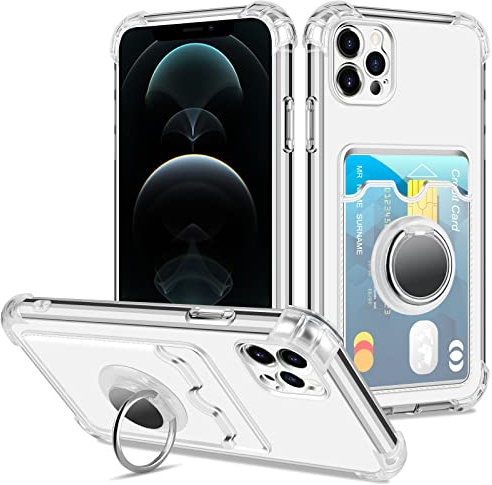 Coolden for iPhone 12 Pro Case Wallet Case with Card Holder Slot Ring Kickstand Slim Soft TPU Silicone Shockproof Transparent Bumper Case Protective Phone Case Cover for iPhone 12 Pro 6.1 inch-Clear