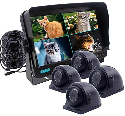 CAMSLEAD Car Backup Camera System, 9 Inch TFT LCD Monitor with Quad Split Screen, Reversing Camera Monitor Kit,4 x Side View HD Camera, Night Vision Waterproof for Truck Trailer