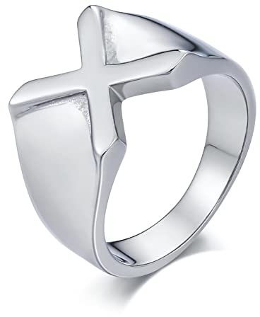 Dsnyu Ringe Männer Edelstahl, 10mm Siegelring Buchstabe X, Ring Silber für Freund, Größe 54 (17.2)