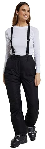 Mountain Warehouse Moon schmalgeschnittene Damen-Skihose - Wasserabweisende Hose aus Rip-Stop-Material mit abnehmbaren Hosenträgern und Knöchelreißverschlüssen Schwarz Damengröße EU 36