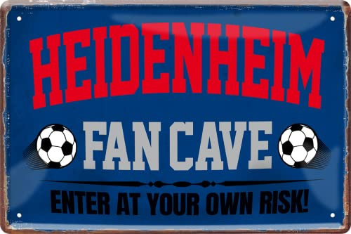 WOGEKA ART Retro Blechschild - Heidenheim Fan Cave - Fußball - lustiger Spruch als Geschenkidee zu Geburtstag Weihnachten zur Deko 20x30 cm Vintage Schild Metallschild 2308
