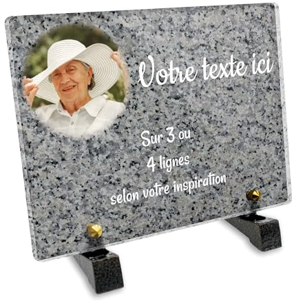 Placa funeraria rectangular con foto personalizable en plexi patrón granito 2, diferentes tamaños, grosor 6mm, personalizado en varias líneas 20x15 cm