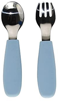 noüka Toddler Cutlery Set | 100% Food-Grade Silicone & Stainless Steel | Comes With A Soft & Comfortable Grip | Safe With Smooth Edge Design | Dishwasher Friendly | Lily Blue