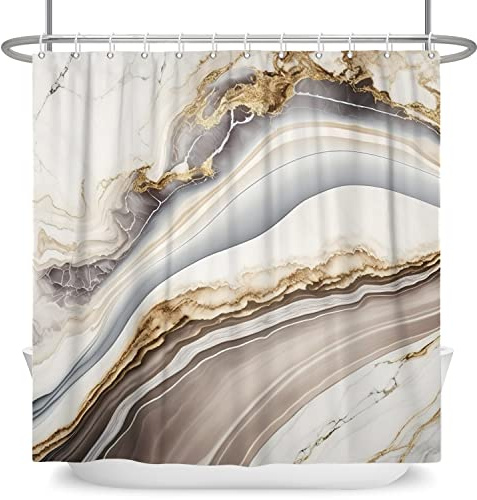 Bovlleetd Rideau de Douche en marbre Champagne Moderne de Luxe Gris décoratif élégant simplicité Rideau de Salle de Bain 47x72 Ensemble de Tissu Polyester imperméable 12 Crochets en Plastique