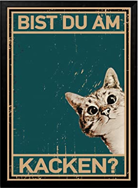 Mountiki Bist du am kacken Katze Bild Poster | Badezimmer WC Toilette Deko, Gästebad, Lustiger Spruch, Gäste-Klo Katzen