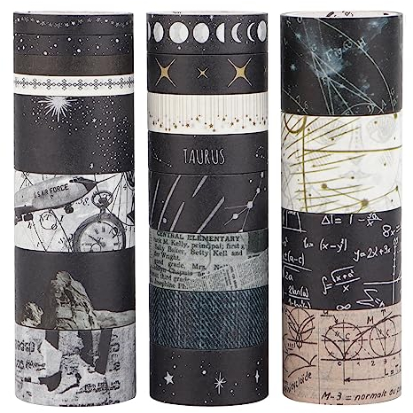 LGEGE 20 Rolls Mysterious Universe Washi Tape Set, 5/10/15/20/25 mm Wide, Japanese Masking Tape Décor for Scrapbook,Bullet Journal,Gift Wrapping,DIY Craft (4m)