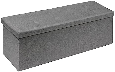 Bonlife Large Ottoman Storage Box with Lid,Folding Toy Chest Boxes Bedroom End of Bed Storage Bench Footstools for Living Room,Grey,110x38x38cm