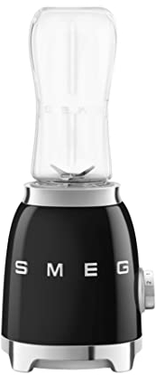 Smeg PBF01BLUK Retro 50’s Style Personal Blender, 2 x Bottles-to-Go, 2 Speed Settings, 600ml, 300W, Black