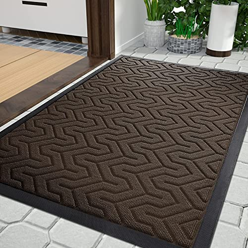 Yimobra Fußmatte für die Vordertür, strapazierfähige Ganzjahres-Fußmatte für den Eingangsbereich des Hauses, der Garage und des Gartens, Rutschfester Naturkautschuk, farbecht, 120 x 80 cm, Braun