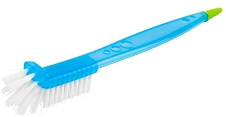 Long Handle Baby Bottle Brush Nylon Bristles 2 in 1 Curve Head Washing Up Clean (Blue)