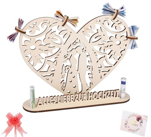 ENLACE Geldgeschenk Hochzeit Holz,Hochzeitsgeschenk Geld,Hochzeitsgeschenke für Brautpaar,Liebhaber Originelle Herz Geburtstag Geldgeschenk,Geschenke aus Holz für Geburtstag Hochzeit Jubiläum