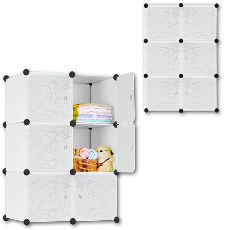 SUBTLETY Regalsystem Kleiderschrank PP Kunststoff Würfelregal mit Türen 70x35x105cm DIY Garderobenschrank Steckregal Aufbewahrung Boxen von Kleidung Schuhen Büchern Spielzeug (Weiß, 6 Fächer)