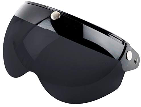 Yusat Obiettivo universale per casco moto, visiera retrò a 3 pulsanti, ribaltabile, casco aperto, protezione antivento (nero, marrone scuro), Yusatgcbx4pvo5k-12