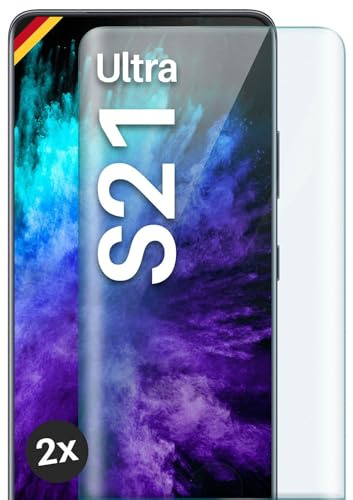 moex CurveProtect für Samsung Galaxy S21 Ultra Panzer Schutzglas, Full Screen Schutzfolie randlos, ganzer Bildschirm komplett abgedeckt, Panzerfolie Curved 3D Glas Folie, Klar 2 Stück