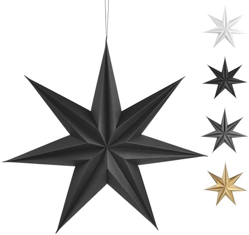 Frau WunderVoll® Premium Faltsterne matt schwarz mit Magnetverschluss 3 Stück Durchmesser 30cm, 7 Zacken geschlossene Oberfläche/Weihnachtsstern Adventsstern Weihnachten Advent Fenster Papierstern