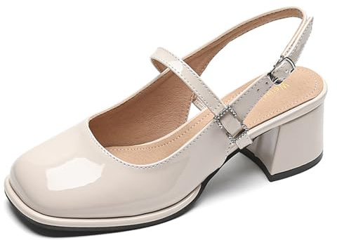 NeelyRisey Damen Blockabsatz Slingpumps Closed Toe Mary Jane mit Absatz Dress Schuhe Slingback Pumps Eckige Zehe Casual Abendschuhe Aprikose 39