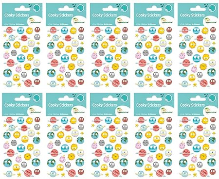 MY MANDARINE CY128Cpack - Packung mit 10 Stickerbögen 3D Stickers Cooky, 300 Stickers, Planeten, 1 Pack