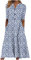 Midi Dresses for Women UK Short Sleeve V Neck Button Floral Dress Summer Casual Loose Fit Long Dresses with Pockets Comfy Lounge T Shirts Dress Beach Holiday Plus Size Elegant Sundress Sale