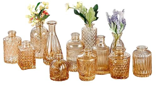 Ensemble de 12 Petits Vases à Bourgeons en Verre - Mini Vases Transparents pour Fleurs, Style Vintage pour Centres de Table, Décoratifs (Brun)