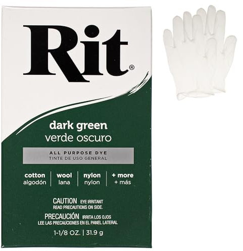 Polvo de tinte concentrado multiusos con guantes de plástico para ropa, decoración y manualidades, verde oscuro (paquete de 2)