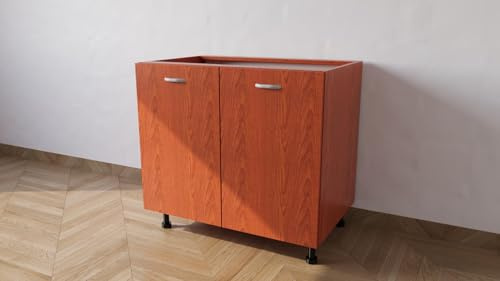 Alfredo Calandrelli Base para fregadero de apoyo con 2 puertas. Longitud 90 cm, profundidad 55 cm, altura 72 sin patas, altura patas 10 cm (cerezo), lavabo 90 puertas