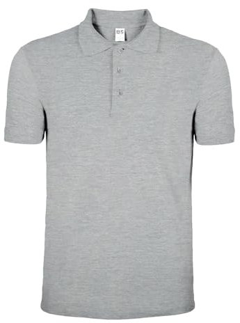 Polo de hombre de manga corta – Camiseta de trabajo 100% algodón piqué, camiseta lisa con cuello y botones, gris, M