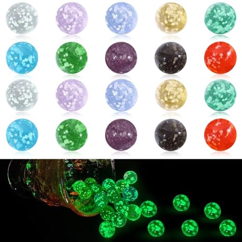 Dncvb Glasmurmeln 20 Stück Superhelle Murmeln Leuchten im Dunkeln 16mm Murmeln Kinder, Bunte Glasmurmeln für Murmelspiel Kinder, Marmorbahn-Spiel, Heimdekoration